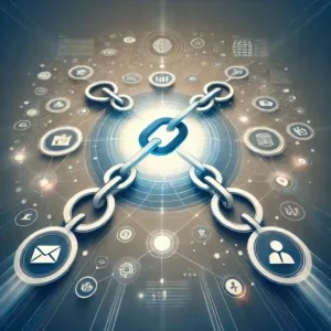 DALL%C2%B7E 2025 03 28 12.03.37 A minimalist digital illustration in shades of blue and white representing the concept of a natural link in SEO. The image features a network of in 300x300